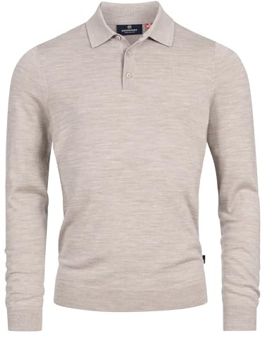 KRONSTADT KSJohannes - Maglione da uomo in lana merino al 100% con colletto polo | Maglione da uomo a maglia fine, Mix sabbia, M