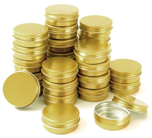 LJY 28 Pcs Boîte Aluminium Ronde Dorée 30ml (1 fl oz), Pot Bougie Vide avec Couvercle à Vis, Contenant Cosmétique Étanche pour Crème et Voyage, Disque en Mousse