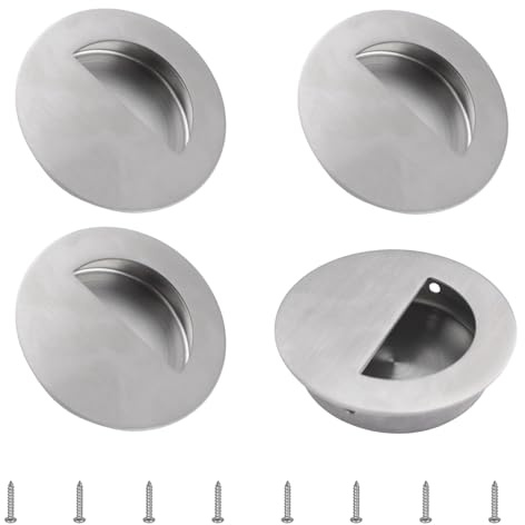 MOROBOR Lot de 4 poignées de porte encastrées rondes dissimulées pour porte de grange coulissante, tiroir, armoire, 60 mm