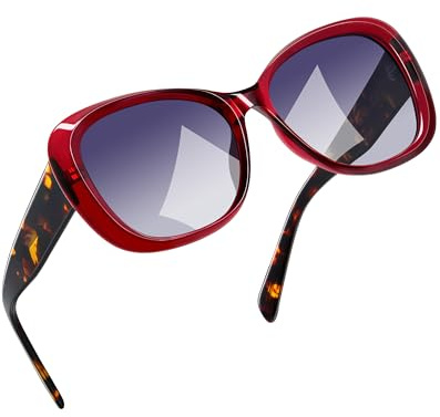 Joopin Occhiali da Sole da Donna Grandi UV400 Polarizzati Occhi di Gatto Vintage Moderni Montatura Spessa Oversize Ovali Quadrati Cat Eye Occhiali (Rossi Trasparenti)