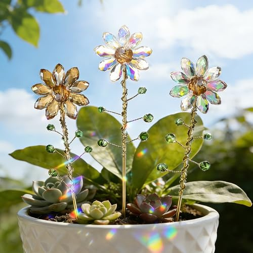 VEEKAY Acchiappasole Cristallo per piante,3 Pezzi di Cristallo a Prisma,Pendenti Prismi Cristallo,Pendenti Suncatcher Decorazione,per piante in vaso,Decorazioni Casa Giardino Finestra