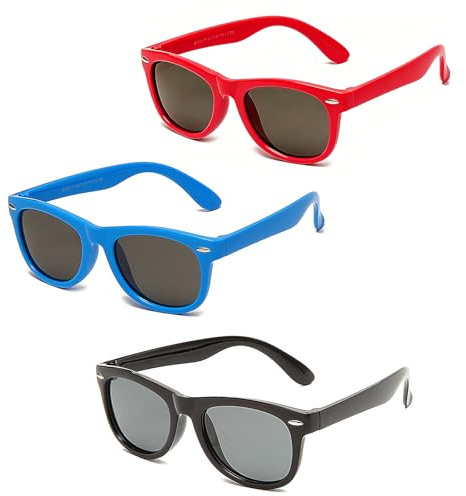 Gobiufy Set di 3 paia di occhiali da sole per bambini, occhiali da sole polarizzati per bambini, protezione UV, occhiali da sole retrò per bambini, spiaggia, feste, viaggi, Colore 05