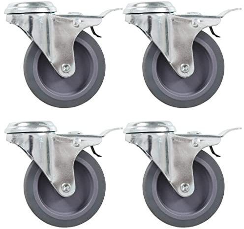 Mokuyary 4 pièce Roulettes pivotantes à trou de boulon à double frein 75mm Roulettes pour Meubles, Roue pour Chariots et Établis
