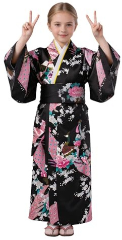Generisk barnkimono – traditionellt blomtryck rock | Japansk för barn kostym | för 2–10 år gamla elever födelsedag teateruppträdande cosplay event möte fest