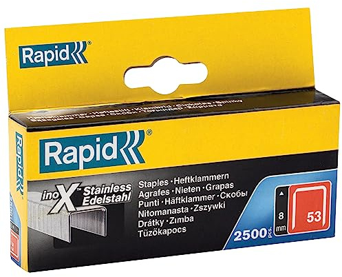 Rapid Caja de Grapas para Textil N.º53 de Alambre Fino de Acero Inoxidable, 8 mm – 2.500 Grapas