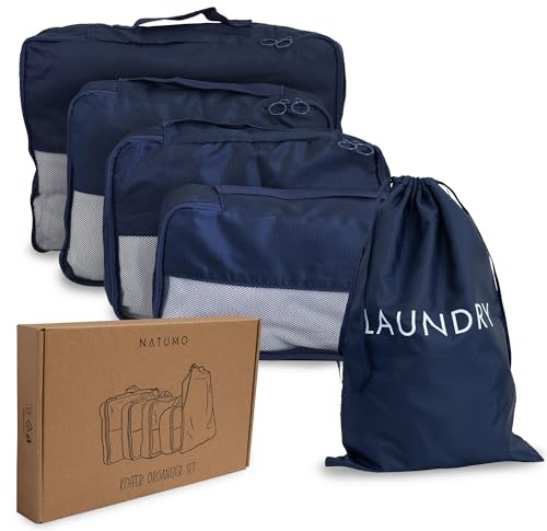 NATUMO Koffer Organizer Set, 5-teilig | Packing Cubes mit Wäschesack oder Schuhbeutel | Reise Packtaschen, Blau