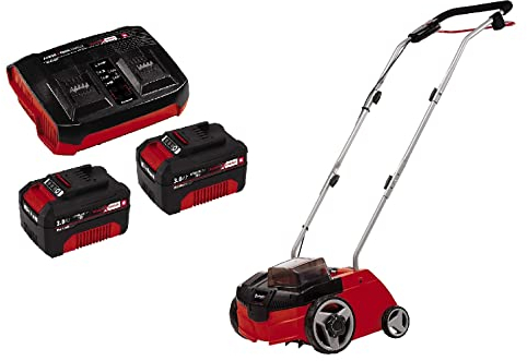 Einhell Akku-Vertikutierer-Lüfter GC-SC 36/31 Li Power X-Change (Lithium-Ionen, 36 V, 31 cm Arbeitsbreite, 3-in-1-Kombi, kugelgelagerte Messerwalze mit 8 Messern, inkl. 2x 3,0 Ah Akku und Twincharger)