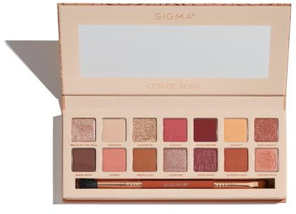 Sigma Beauty Paleta de Sombras Cor-De-Rosa, 14 tonos cálidos en acabados mate, brillantes y metálicos – Maquillaje vegano de alta pigmentación y productos de belleza limpios