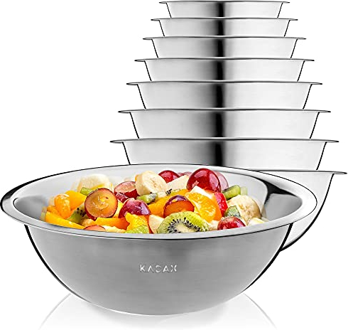 KADAX Bol en acier inoxydable, bol à mélanger, saladier à rebord haut, bol de cuisine multifonctionnel, bol de service, bol en acier inoxydable pour la cuisine, salade, pâte, rond (Ø 22 cm)
