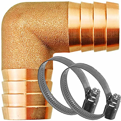 L Stück Schlauch Verbinder aus Messing Schlauchtülle Außendurchmesser 19 mm 3/4 Zoll + 2 Edelstahl Schellen Winkel Bogen Verbindung Verlängerung Reparatur Röhrchen