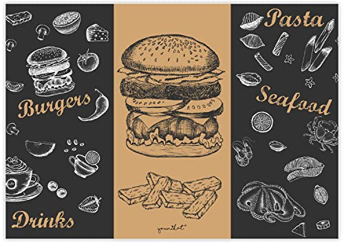 100 Tischunterlagen mit Menü-Motiv Burger I DIN A3 eckig I Platz-Set aus Papier I modernes Design I Einweg Tischset I schwarz braun I Gastronomie und Haushalt I dv816
