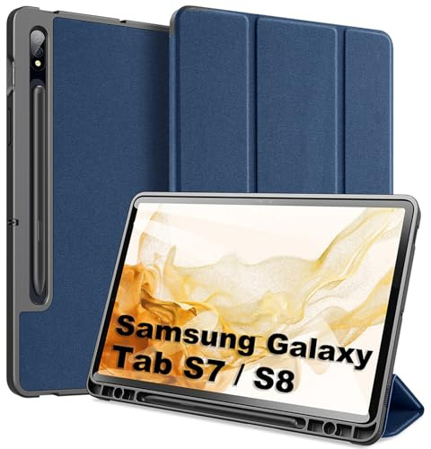 Hülle für Samsung Galaxy Tab S8 / S7 (SM-T870/875), DUX DUCIS Schlank leichte und Klappständer Schutzhülle Mit S Pen Halter und Automatischem Schlaf/Aufwach für Galaxy Tab S8 / S7 11, Blau