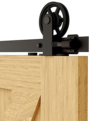 Herrajes Puertas Correderas 173cm Rieles Kit Puerta Corredera Negro para 1 Puerta Corredera Madera 86cm Ancho, Central Rueda T-forma