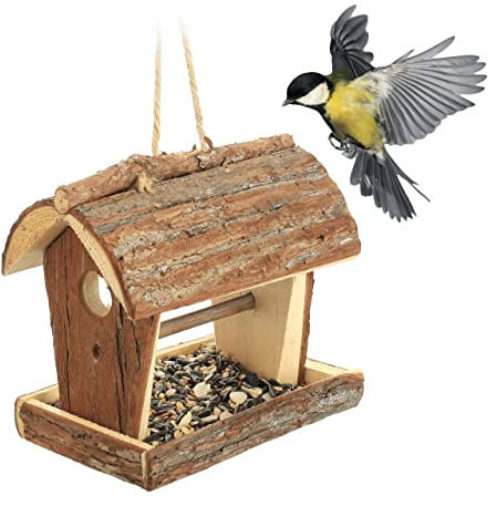 Relaxdays Vogelfutterhaus, Holz, Futterhaus zum Aufhängen, HBT: 18 x 13,5 x 19,5 cm, Futterstelle für Wildvögel, Natur