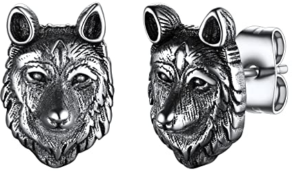 U7 Herren Ohrstecker mit Wolfskopf Edelstahl Ohrringe Männer Wikinger Wolf Ohrstecker Coole Ohr Piercing Gotik Punk Rock Ear Studs Jungen Modeschmuck für Vater