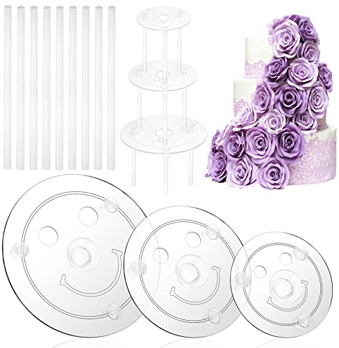Weysoo Soporte para tartas, reutilizable, soporte para tartas de 3 pisos, con 9 barras de plástico para tartas de varios niveles, decoración de tartas de boda, bodas y fiestas de cumpleaños