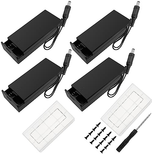 4 Stycken 18650 Batterihållare, KUOQIY 2 x 3.7V Batteri Förvaringslåda med DC-Kontakt & ON/OFF-omkopplare & Lock, med 2 Stycken Batteriförvaringslåda i Plast & Skruvmejslar & Skruvar