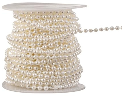 YoungJewl 3mm Millet Beads Crafts Faux Pearl Beads Garland Pearl Bead Roll Strand of Pearls to Decorate Floral Centerpieces Wedding Party Favor Christmas Tree(33 Feet Ivory)