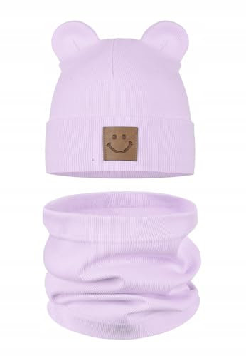 Majka | Kinder-Sportmütze & Schlauchschal Set | Kindermütze & Loop-Schal | 95% Baumwolle | Herbst Frühling Winter | weiches & pflegeleichtes (Lila)