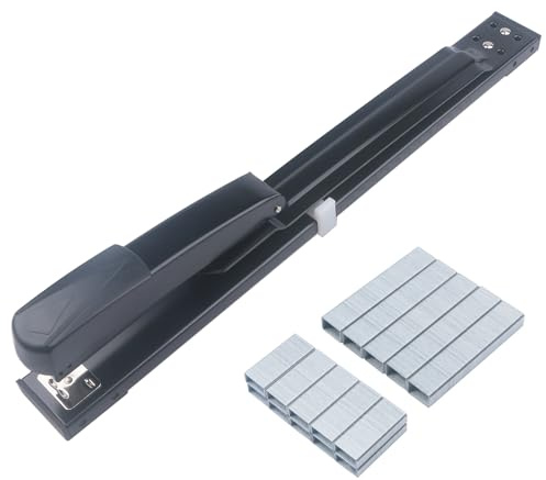 SF ITEM Long Reach Stapler - Office Desktop Stapler with Long Arm, 1000pcs 24/6 & 1000pcs 24/8 Staples (Black, 25/50 Sheets Capacity)