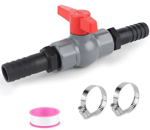 SWAWIS Válvula de bola con conector de manguera de PVC, válvula de cierre para piscina, válvula de bola para mangueras, incluye 1 válvula de cierre de rosca interior 1 (32 mm), 2 boquillas de