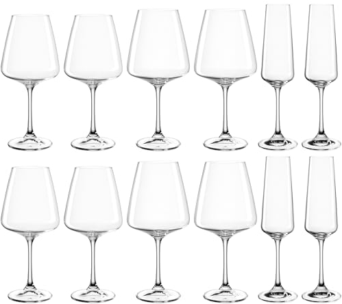 LEONARDO HOME Paladino Kelch-Glas Set, 12er Set, Weißwein-, Rotwein- und Sekt-Gläser, spülmaschinenfeste Kelch-Gläser, Sekt- und Weingläser-Set, 066313