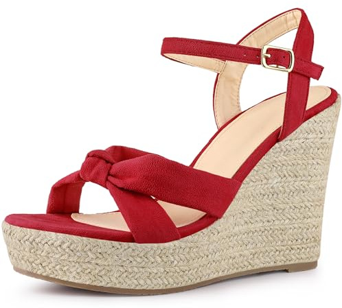 Allegra K Sandales à talon compensé espadrilles à bride arrière pour femme, Rouge, 40 EU