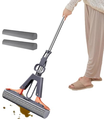 Trapeador de Esponja PVA para Limpieza de Pisos - Fregona Rodillo Con Mango Ajustable, Absorbente y Eficiente para Suelo
