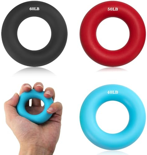 Lot de 3 anneaux d'entraînement pour les doigts, 60 lb/50 lb/40 lb - Renforcement de la poignée et entraînement des doigts - Anneaux pour entraînement musculaire et sport