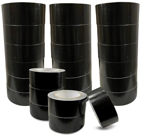 JeeJaan® 24 Rolls of Black Duct Tape 50mm x 50m Gaffa Tape Heavy Duty Waterproof for Electrical Plumbing and Outdoor Use Strong Adhesive Weather-Resistant Perfect for Sealing and Fixing Tasks
