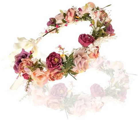 Blumenkranz Haare, Blume Krone Stirnband Blumenstirnband Rose Braut Haarschmuck Schön Gearbeitet der Blumenkrone Individuell Einstellbar Durch Ein Band für Festival Party Hochzeit Strand (1pc)