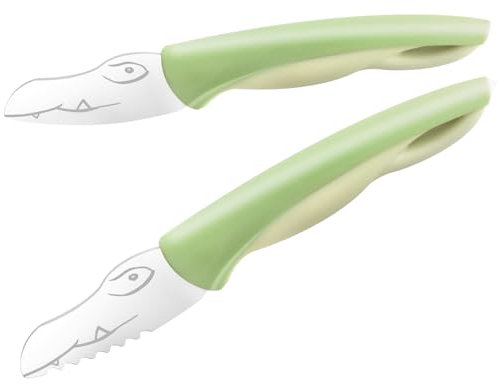 Set di 2 coltelli da cucina per bambini da tagliare a coccodrillo più verde, in acciaio inox, regali perfetti per Natale, compleanno, coltello per bambini dai 2 anni in poi