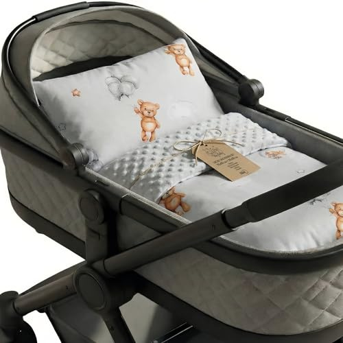 Babyfilt Mysfilt Vinter Set: Vinterfilt 75x60 cm + Kudde 35x30 cm minky – dubbelsidig fleece bomull varm mjuk gosig barn nyfödd – barnvagnsfilt vändbar present spädbarn flicka Oeko-Tex Nallar