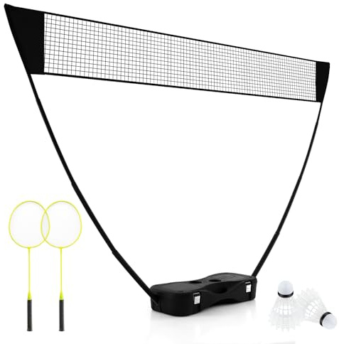 COSTWAY Set de Bádminton Completo, 2 Raquetas y 2 Volantes, Caja De Almacenamiento, Conjunto de Bádminton Completo Interiores y Exteriores, 270 x 33,5 x 160 cm (Negro)