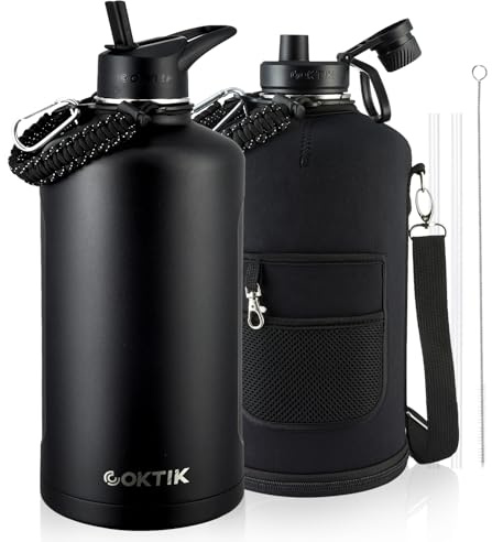 128oz Gallon Water Bottle - Triple Insulated Stainless Steel Flask, 48hr Cold Retention, Leakproof & BPA-Free, Large Water Jug for Gym, Hiking, Camping, Outdoor Sports(Midnight)