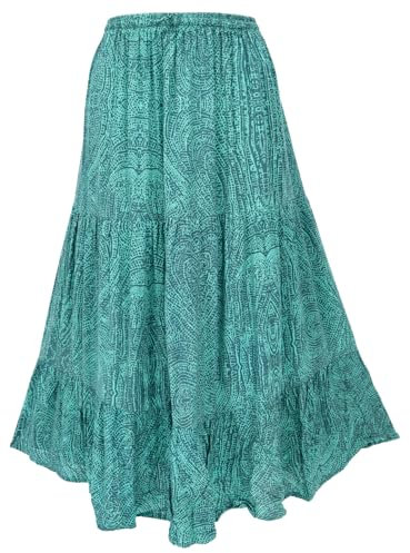 GURU SHOP Maxirock Batik, Langer Sommerrock, Farbenfroher Stufenrock - Petrol, Damen, Synthetisch