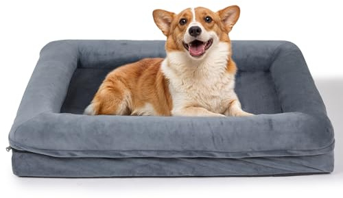 The Fellie Large Dog Bed, Orthopedic Dog Beds with Removable Washable Cover, Memory Foam Dogs Sofa with Non-Skid Bottom, Soft Flannel Pet Couch Bed Mattress for Crate, Waterproof Pet Couch, 76x58x14cm