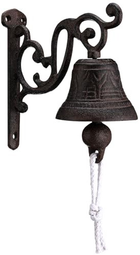 Blulu Cast Iron Dinner Bell Large Outdoor Dinner Hanging Bell Heavy Duty Rustic Vintage Doorbell Wall Mounted for Outside Front Door Garden Home Decor, Clear Sound(Classic Style)