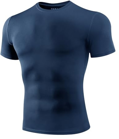 Niksa 1/2/3 pezzi, maglietta funzionale da uomo, a compressione, a maniche corte, sportiva, girocollo, traspirante, per corsa, allenamento, fitness, A-blu navy (1 pezzo), XL