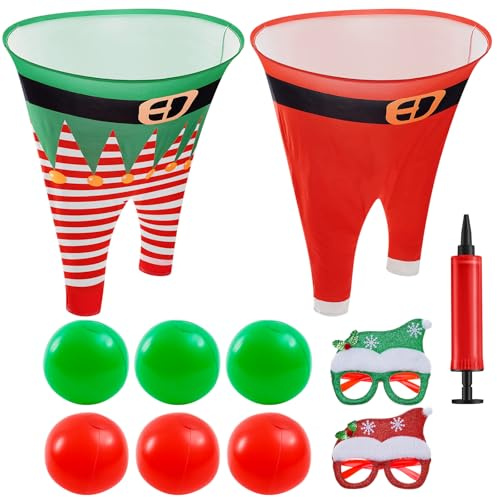 PullCrease Christmas Granny Pants Outdoor Game Set, Giant Granny Funny Pants with Pump Bouncy Balls & Christmas Glasses, Holiday Yard Tossing Game for Adults Family Party(11 Pcs,Classic Style)