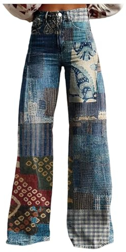 Generisch Jean large pour femme - Coupe skinny - Taille haute - Pantalon baggy - Pantalon long - Pantalon baggy - Pantalon long - Pantalon hippie des années 70 - Pantalon évasé - Jean évasé - Y2k
