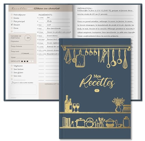 Carnet de recette à remplir francais, A5 cahier de recettes à remplir pouvant contenir jusqu’à 100 recettes, livre de recettes vierge, cahier recette cuisine, Idéal cadeau pour passionnée de cuisine