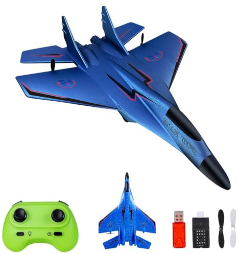 KBIBCK Remote Control Plane, RC Plane Ready to Fly, RC Planes 2CH 2.4Ghz Remote Control Wireless Airplane Toy, RCPlane with LED Lights, Remotes Controle Airplanes for Beginners Kids Adults (Blue)