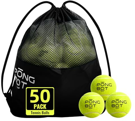 PONGBOT Lot de 50 balles de tennis avec sac, sans pression et haute élasticité pour la pratique, l'exercice, l'entraînement des débutants