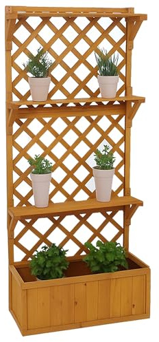 Hochbeet HWC-P69, Pflanz-/Blumenkasten Pflanzkübel Rankgitter Spalier Ablagefläche Holz FSC® 177x77x33cm - Natur