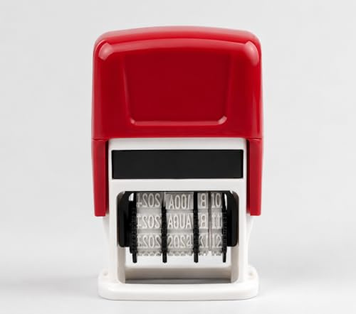 Tampon Dateur Automatique avec Base Ouverte, Rouge, Auto-Encreur, Format Date Réglable, pour Documents et Courrier