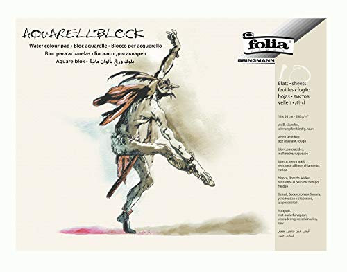 folia 8331 - Aquarellblock, rauh, 200 g/qm, ca. 18 x 24 cm, 10 Bogen, 4-fach geleimt - Aquarellpapier weiß, säurefrei, alterungsbeständig