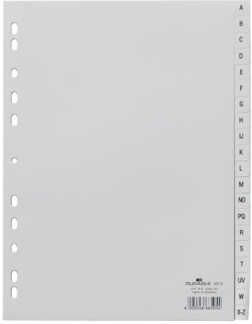 Durable 651310 Register A-Z, A4 hoch, 20-tlg. internationales Alphabet, grå, 20 stycken