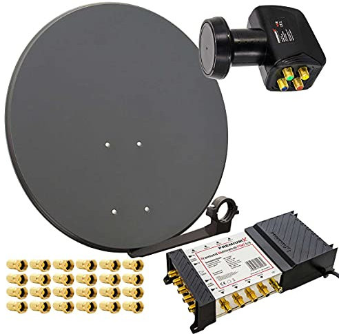 Premium X Satelliten-Komplettanlage 80cm Satellitenschüssel Multischalter 5-8 Multiswitch Quattro LNB 24x Stecker SAT 8 Teilnehmer