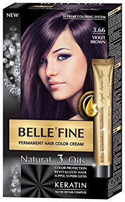 BELLE'FINE® Black Series - Crema lusso naturale per tinta capelli permanente - con 3 oli e cheratina - CASTANO-VIOLA